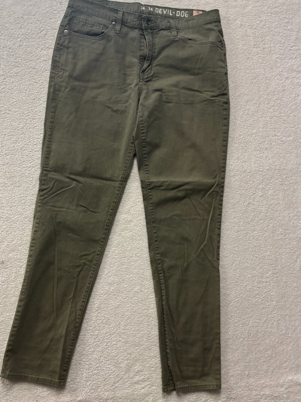 Devil-Dog Dungarees Mens 34x34 Olive Green Chino Pants
